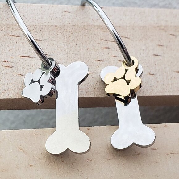 L.J. - Me Jewelry - Stainless Steel Hypoallergenic Dog Bone/Paw Hoop Earrings 12mm/15mm/20mm